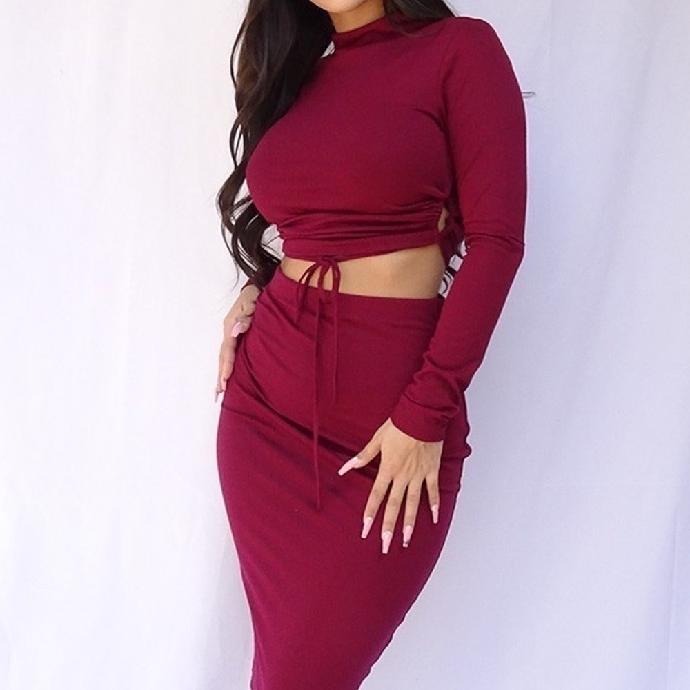 Cefian 2 Piece Dark Red Dress And Top
